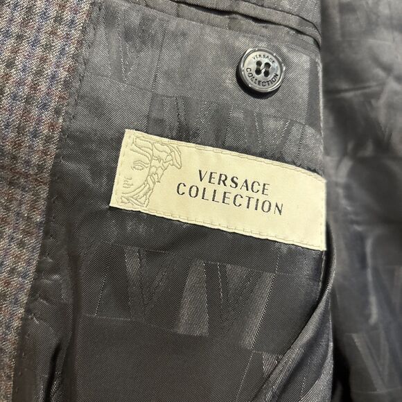 Versace Collection Sport Coat Blazer Jacket Navy Check Size 52 US 42 Virgin Wool - Picture 15 of 16